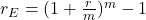 r_{E} = (1 + \frac{r}{m})^{m} - 1