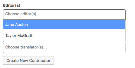 Contributor dropdown menu on the Book Info page