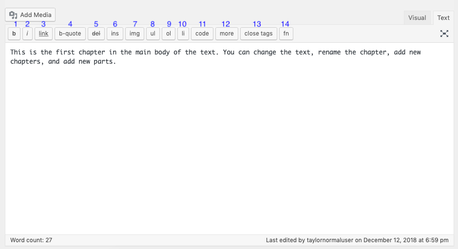 The text editor and its toolbar