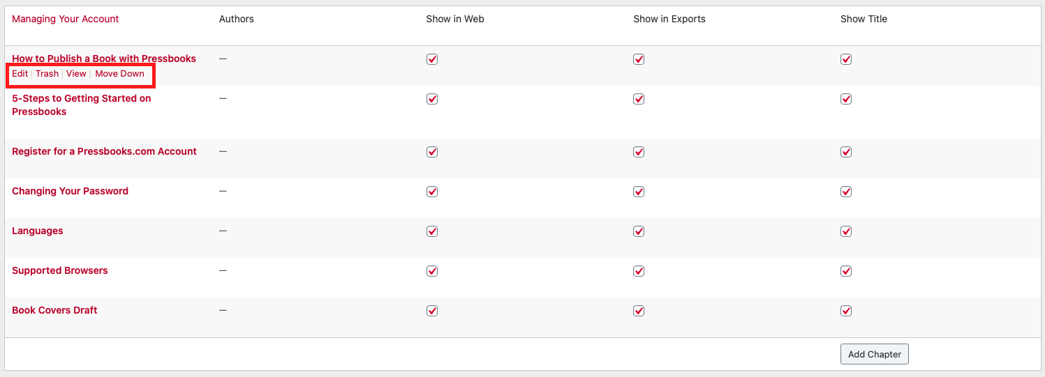 The Edit, View, and Reorder controls in the Organize menu