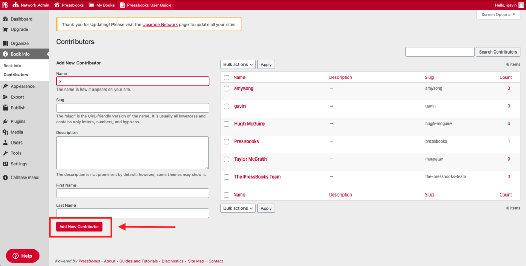 An Image of the interface to add a new contributor